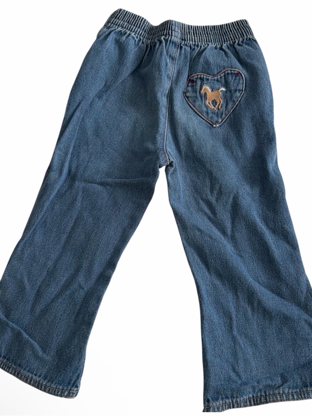 Le Top Vintage Blue Denim Pants with Heart & Horse Patch size 2T